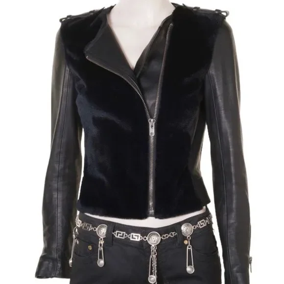 ALC Sadie Leather & Fur Jacket 0 Black Womens Moto Motorcycle Biker A.L.C. - Picture 9 of 9